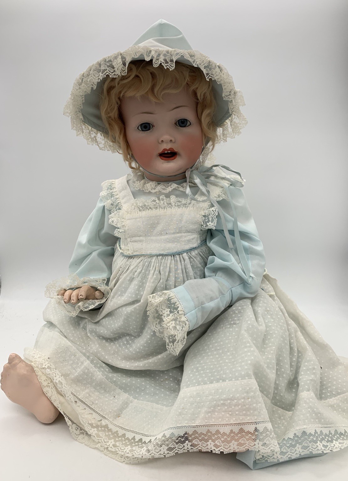 Kley & Hahn 176 Life Size Bisque Character Baby Doll 26” Blue Sleep Eyes Wobble
