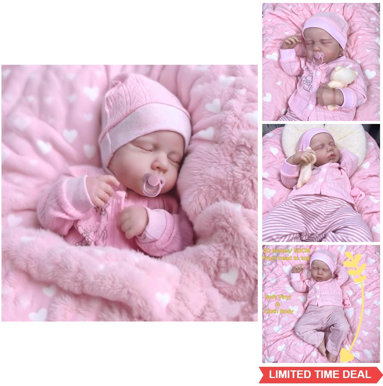 20 Inch Lifelike Reborn Baby Doll Soft Vinyl Cloth Body Realistic Newborn Girl