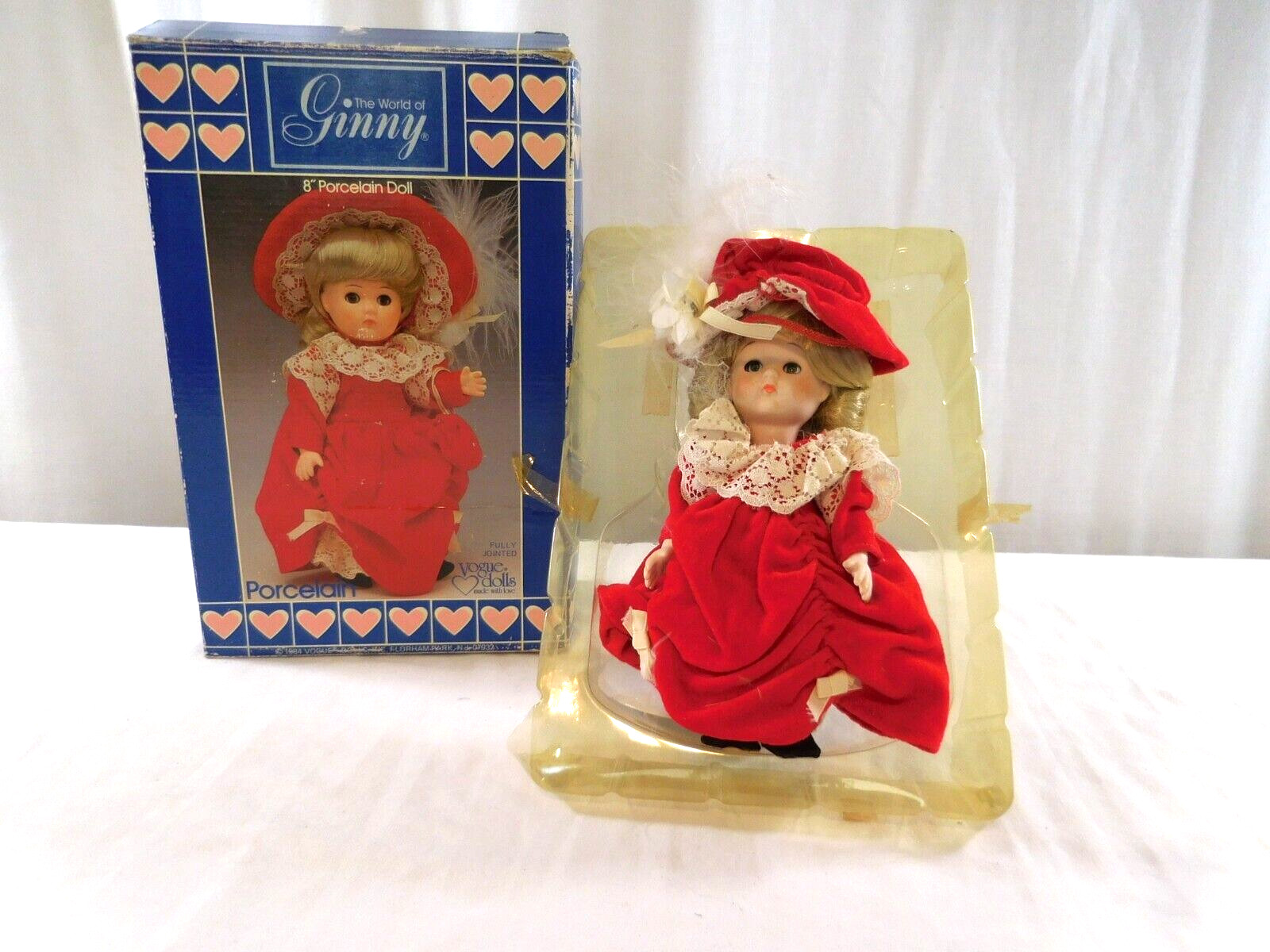 1984 Ginny Dolls Red Dress Fully Jointed Porcelain Doll 8″ Vogue Dolls.