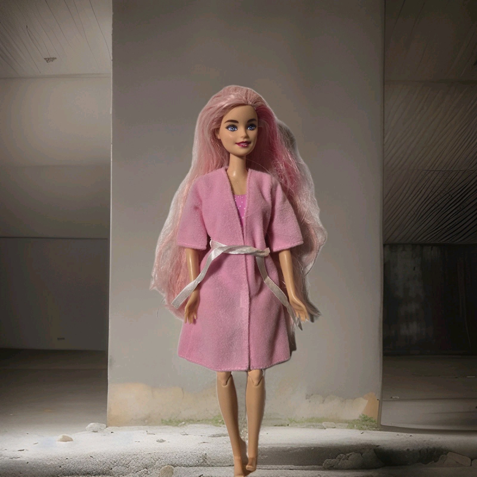OOAK Barbie Doll Millie Long Pink Hair Articulated Cutie Reveal Bathrobe ? C178