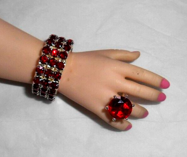 TRIPLE Red Ruby Doll BRACELET fits CISSY & similar FASHION doll Rhinestone