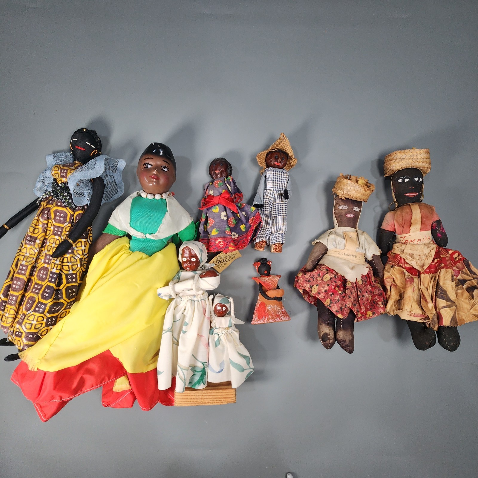Vtg Caribbean Folk Art Doll Lot 9pc Jamaica St Thomas Dominican Buckeye Appalach