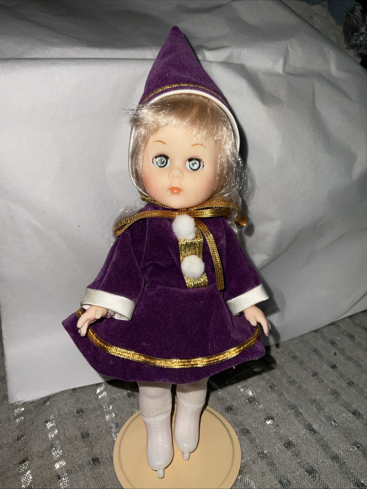 Vintage Ginny Vogue Doll Purple Skating Outfit Dress Blonde Stand