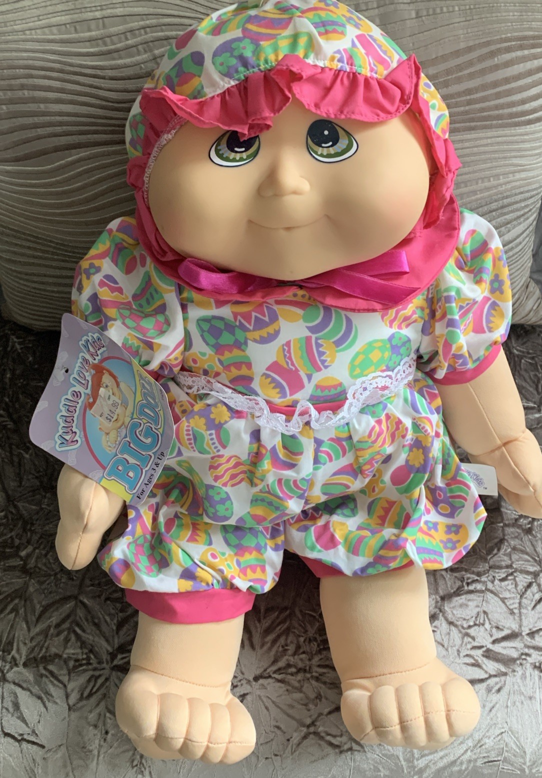 Vintage Kuddle Love Kids Big Doll 19” Pink/Green Outfit White Hearts NWT 1997