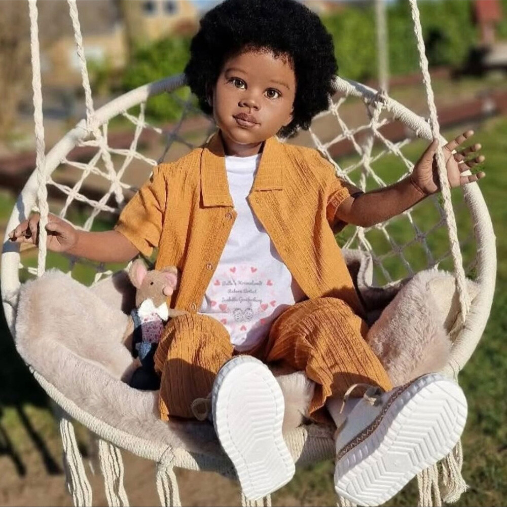 46″ Reborn Doll Painted Kits Black Skin Unassembled Curly Hair Toddler Doll Gift