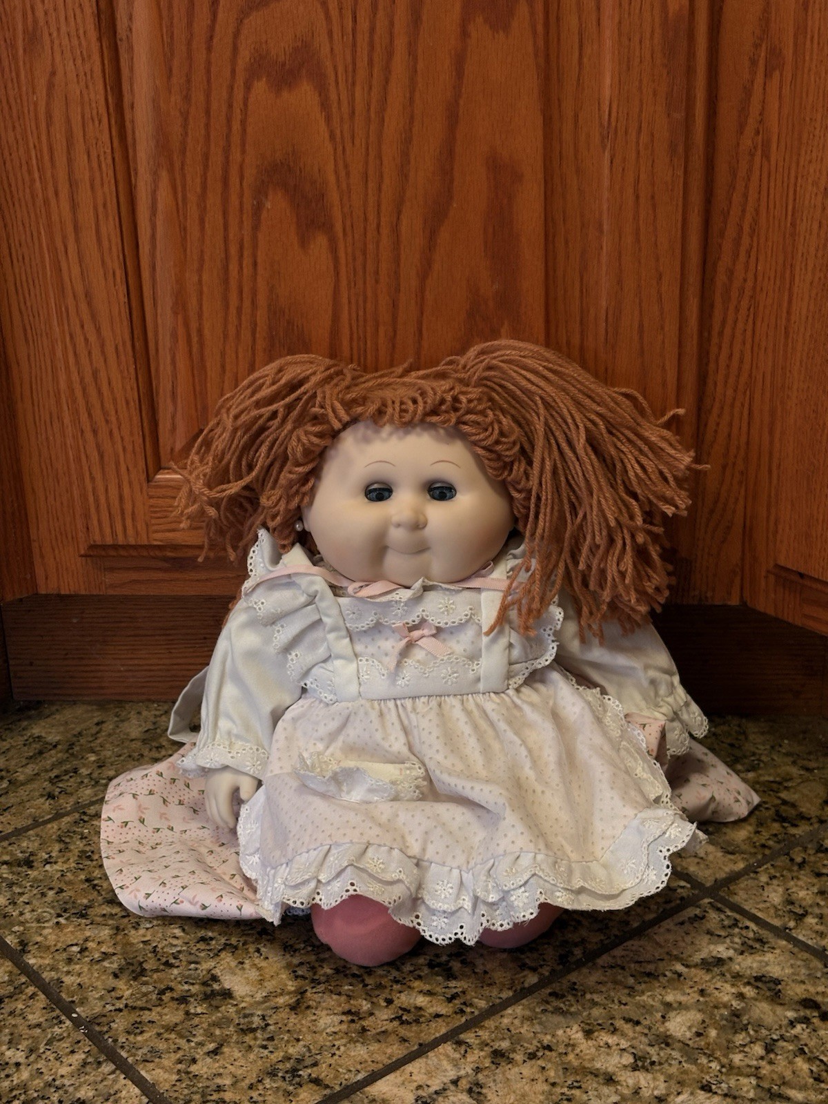 Pre Owned Vintage Beautiful Cloth/Plastic Girl Play Doll With Ginger Yarn Hair