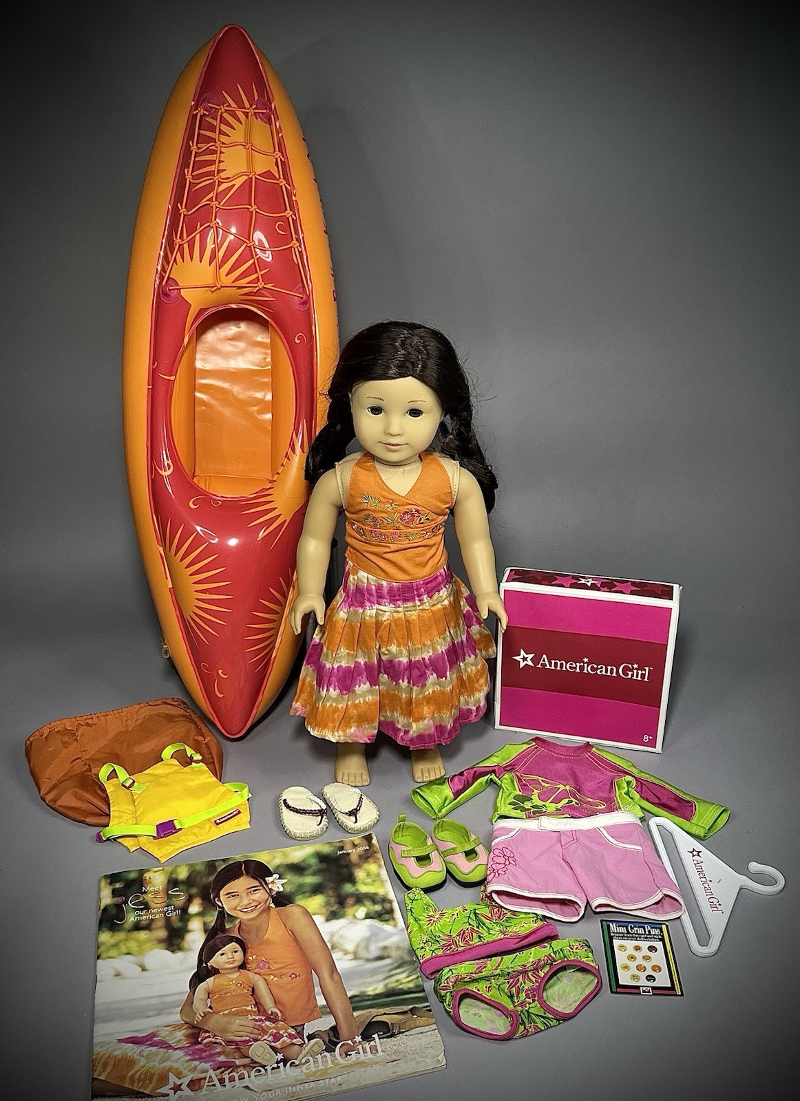 American Girl Doll Jess McConnell w/ 2 in 1 Kayak Outfit & Gear 2006 Retired
