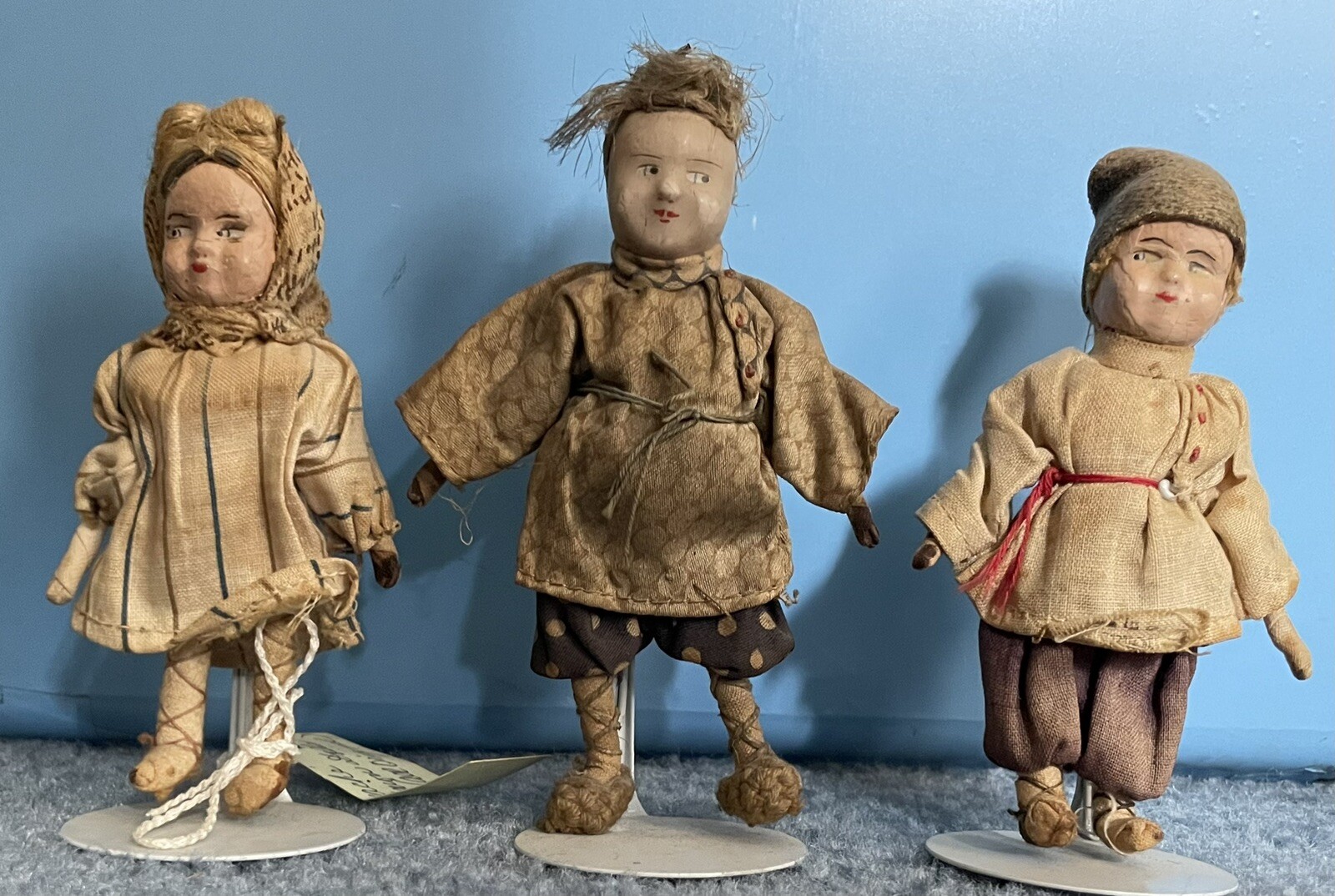 Dolls USSR Russian Mini Papier-Mâché Cloth Soviet Collector Set of 3