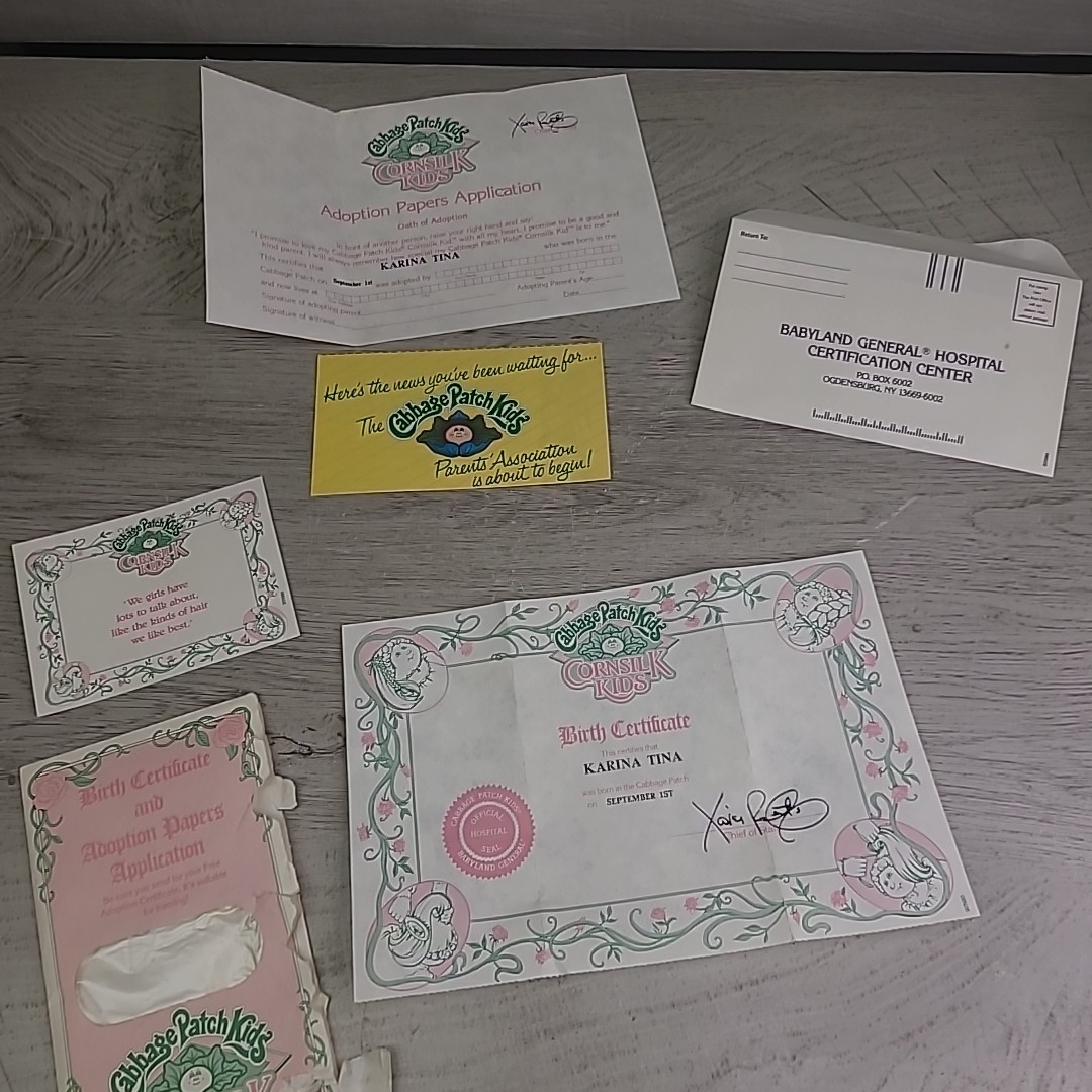 Cabbage Patch Kids Birth Certificate Adoption Papers Karina Tina Sept 1 Vintage