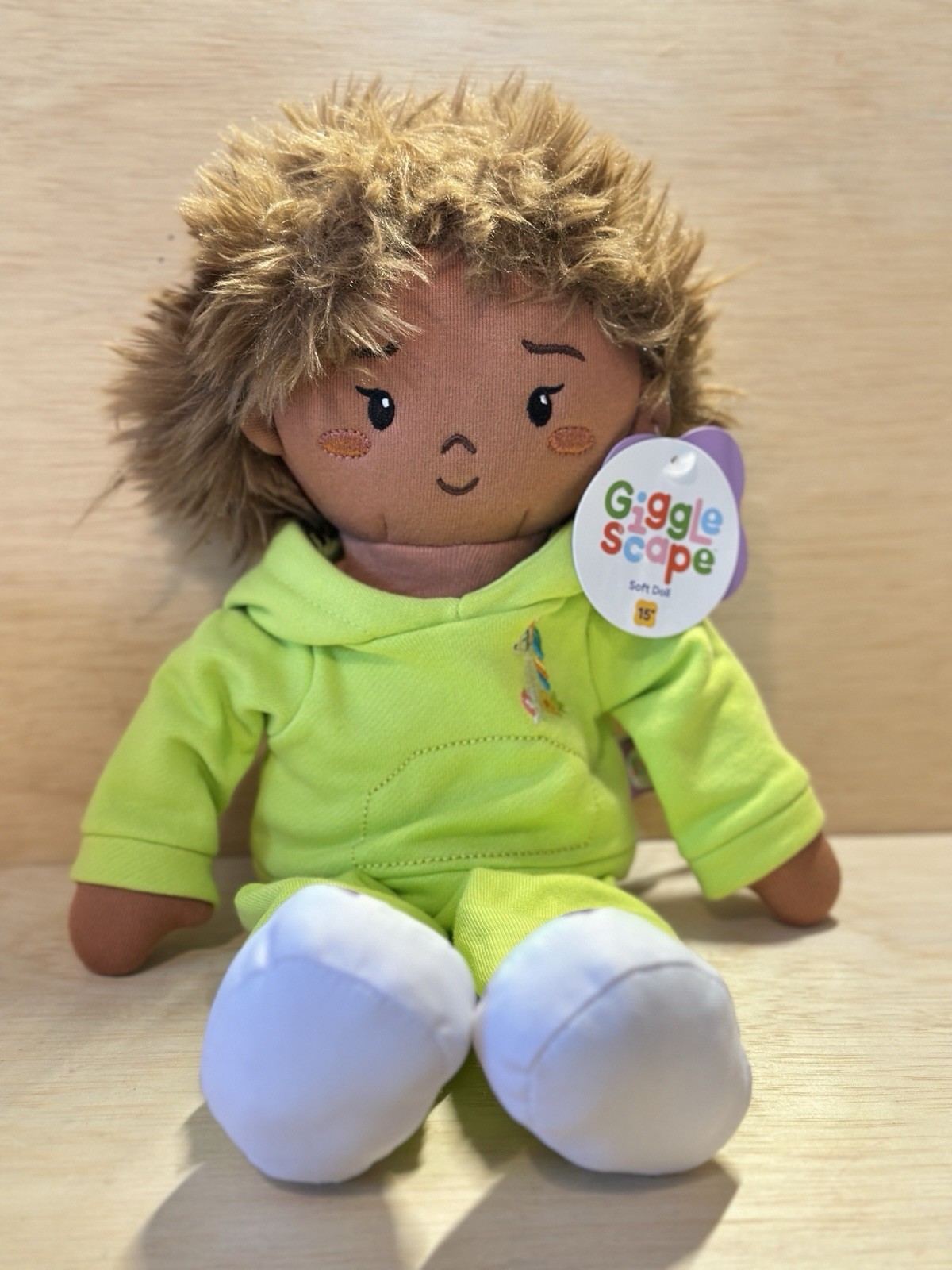 Gigglescape Soft AA Boy Doll in Lime Green Sweatsuit 15″ NWT