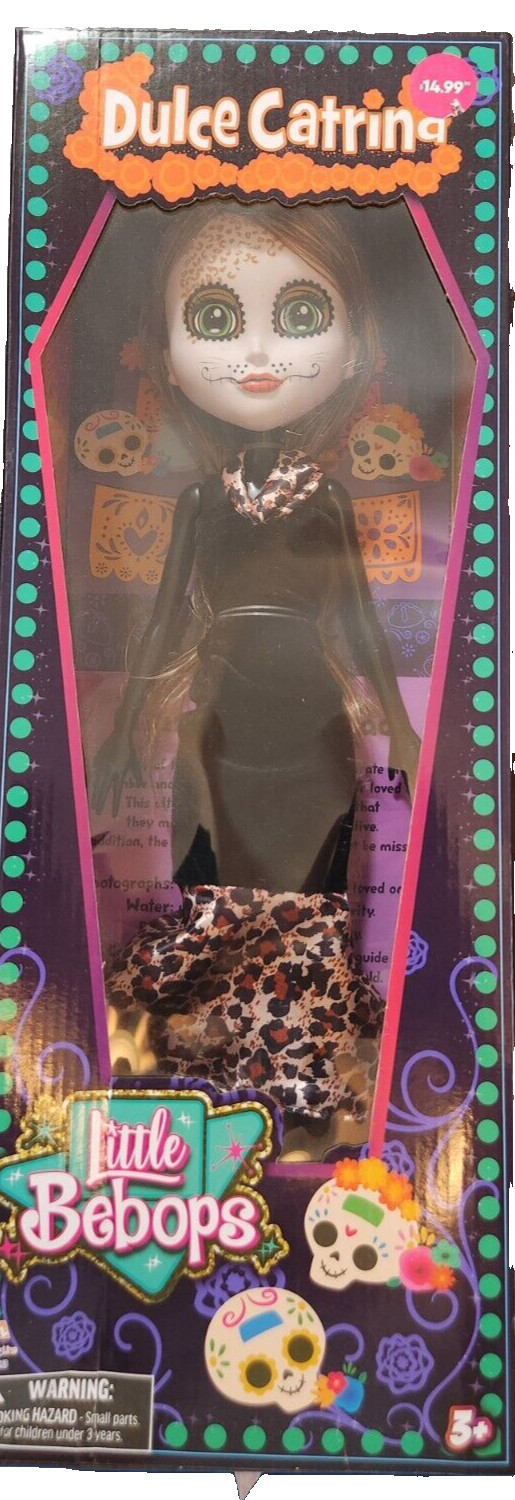 Little Bebops Catrina Day Of The Dead Dulce Doll 20″ Happy Line Black Leopard