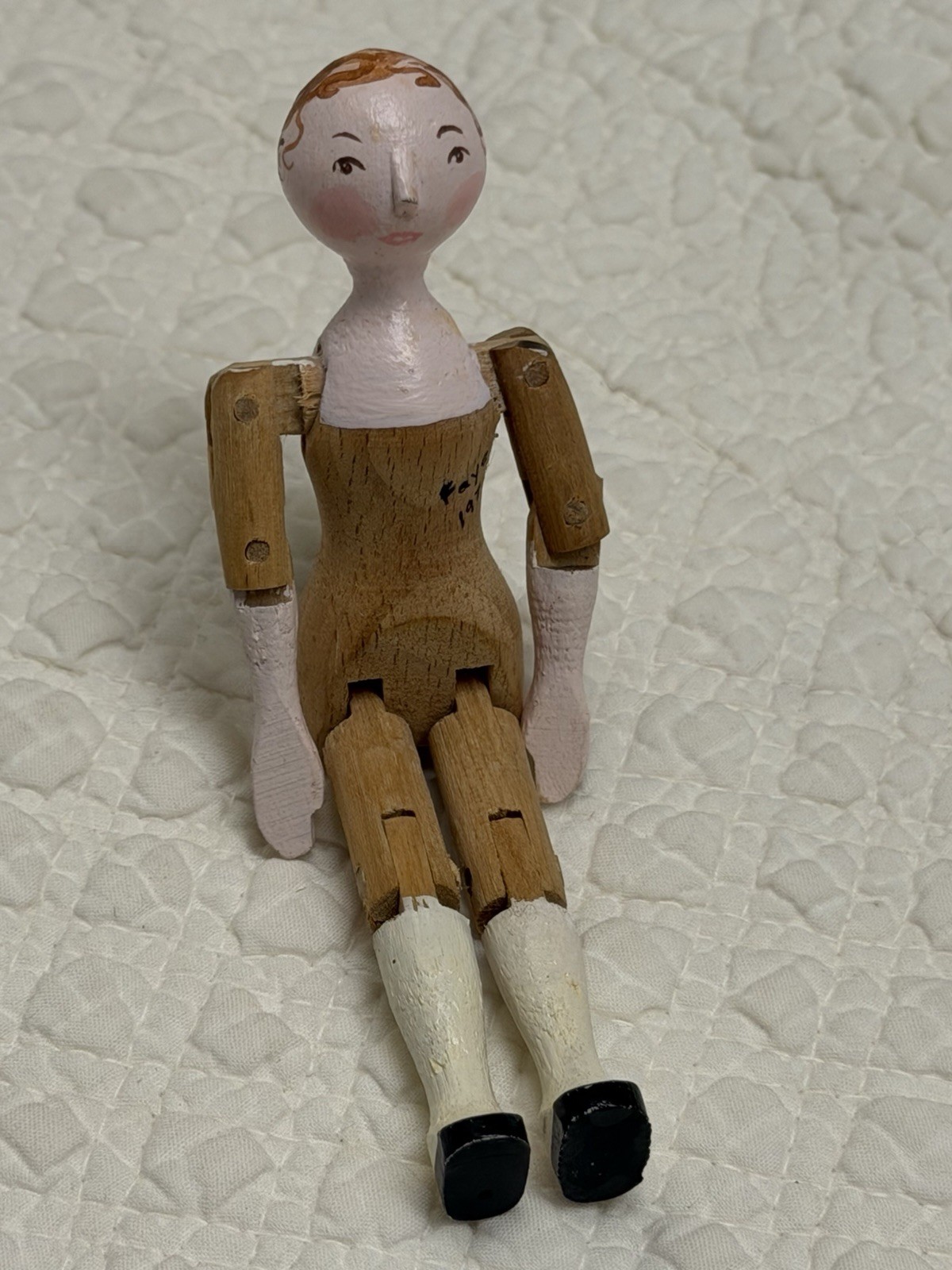 VINTAGE ARTIST MADE GRODNERTAL STYLE WOODEN PEG DOLL FAYE BIG SISTER LTD 4.25”