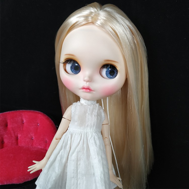 12″ Blythe factory Doll Blond Straight Hair Joints Body Matte Face Carved Lips