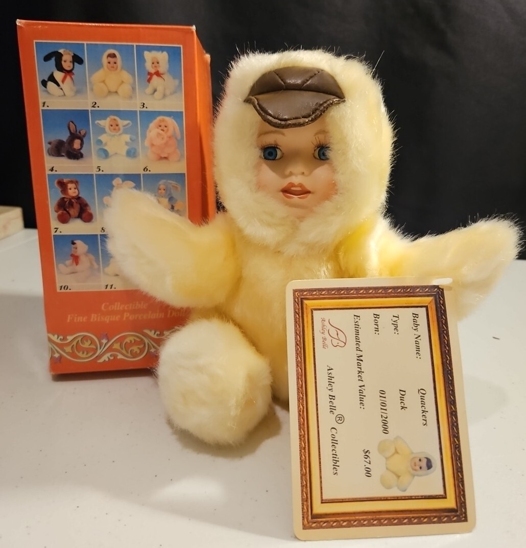 Ashley Belle Quackers – Porcelain Face plush Collectible 8″ Tall Doll Sweet Duck