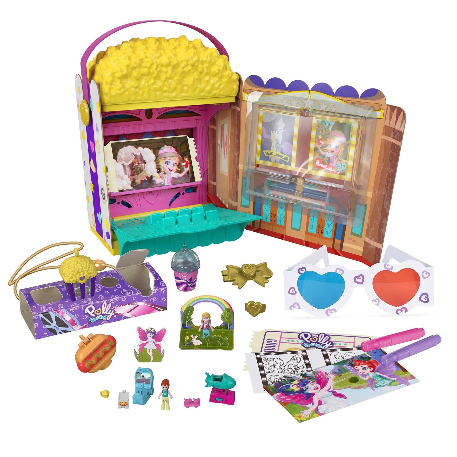 Polly Pocket Un-Box-It Playset, Popcorn Shaped Box Standard, Multicoloured