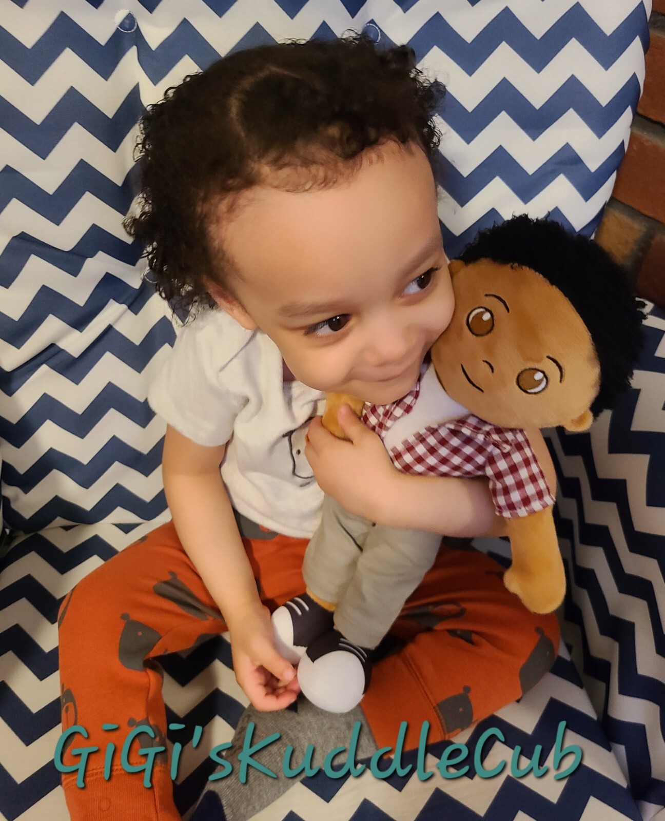 Bruno The Cool Brown Curly Hair Boy Soft Rag 14” plush Doll Toy/ Handmade Gift