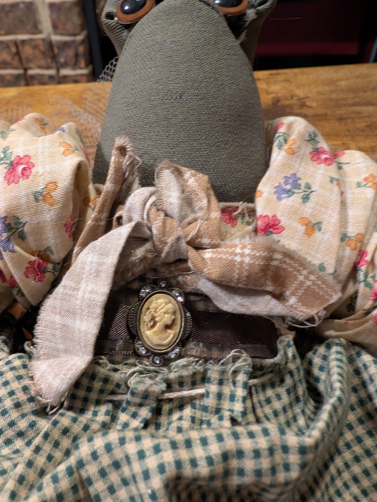 Vintage OOAK Handmade Handsewn Frog Toad Ragdoll Cloth Doll Country Farm