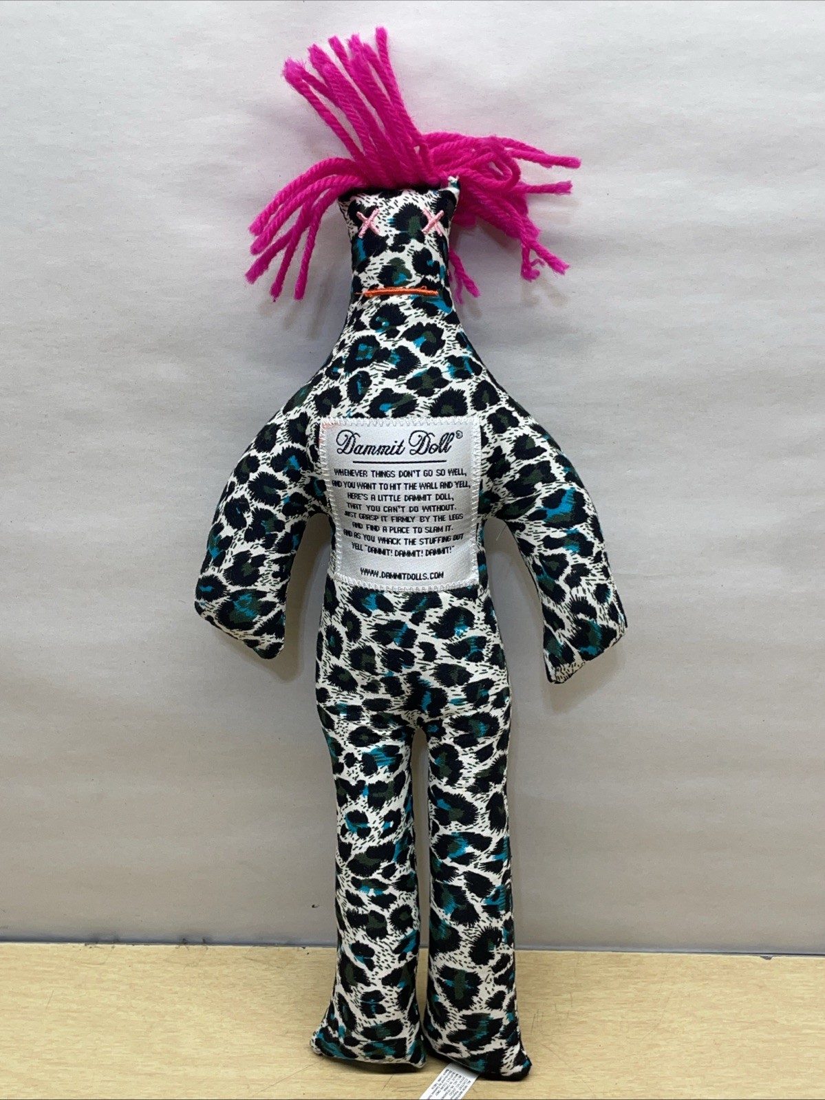 Dammit Doll 12” Blue And Green Leopard Print Pink Hair