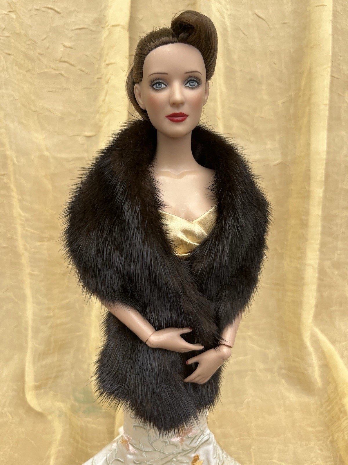 Dark Brown Black Mink Fur Wrap Stole for Sydney Tyler Gene Kingdom doll~dimitha