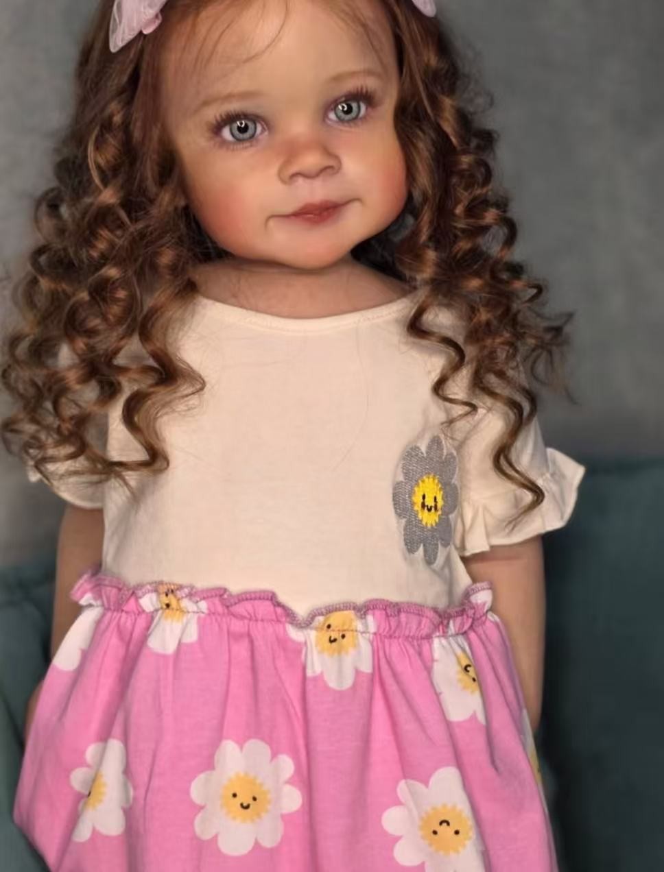 Handmade 30in Realistic Reborn Baby Doll Toddler Girl Rooted Curly Hair Toy Gift