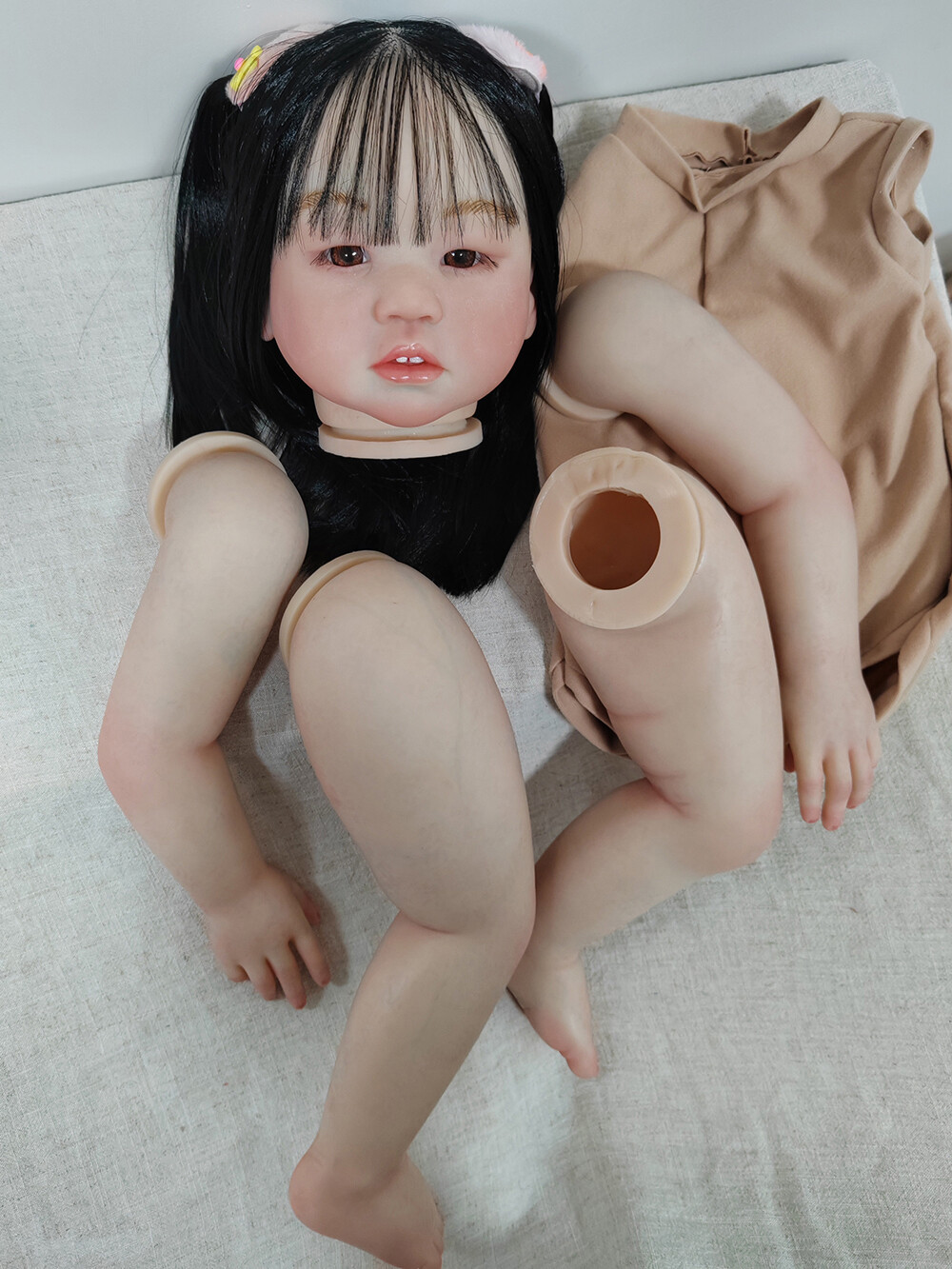 28in Reborn Doll Kit Asian Girl Toddler Painted Unassembled Hand-Rooted Hair Toy
