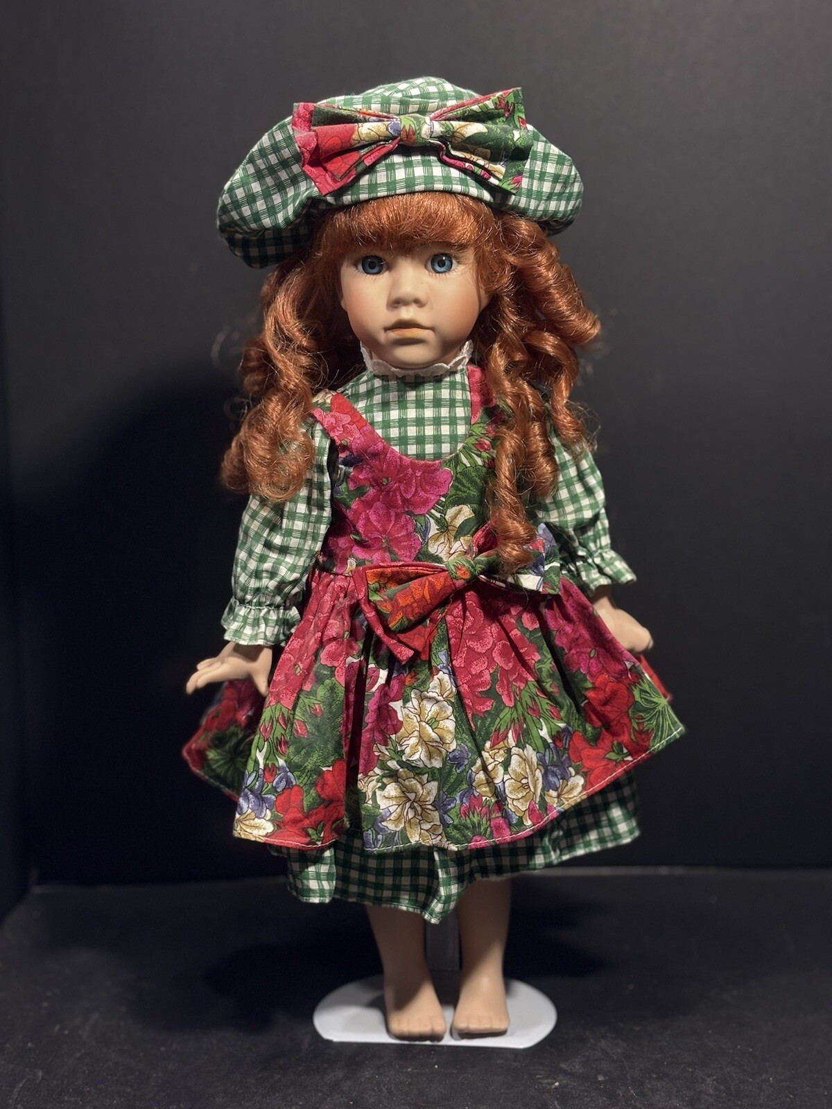 Porcelain Doll Red Hair Collectible GC Caucasian Blue Eyes All Occasions 16Hx9L”