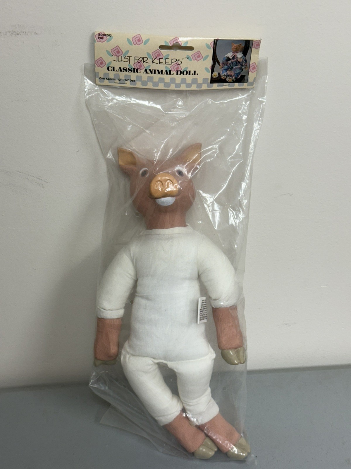Just for Keeps VTG Classic Animal Doll Pig 14″ Plush Body Molded Features Craft