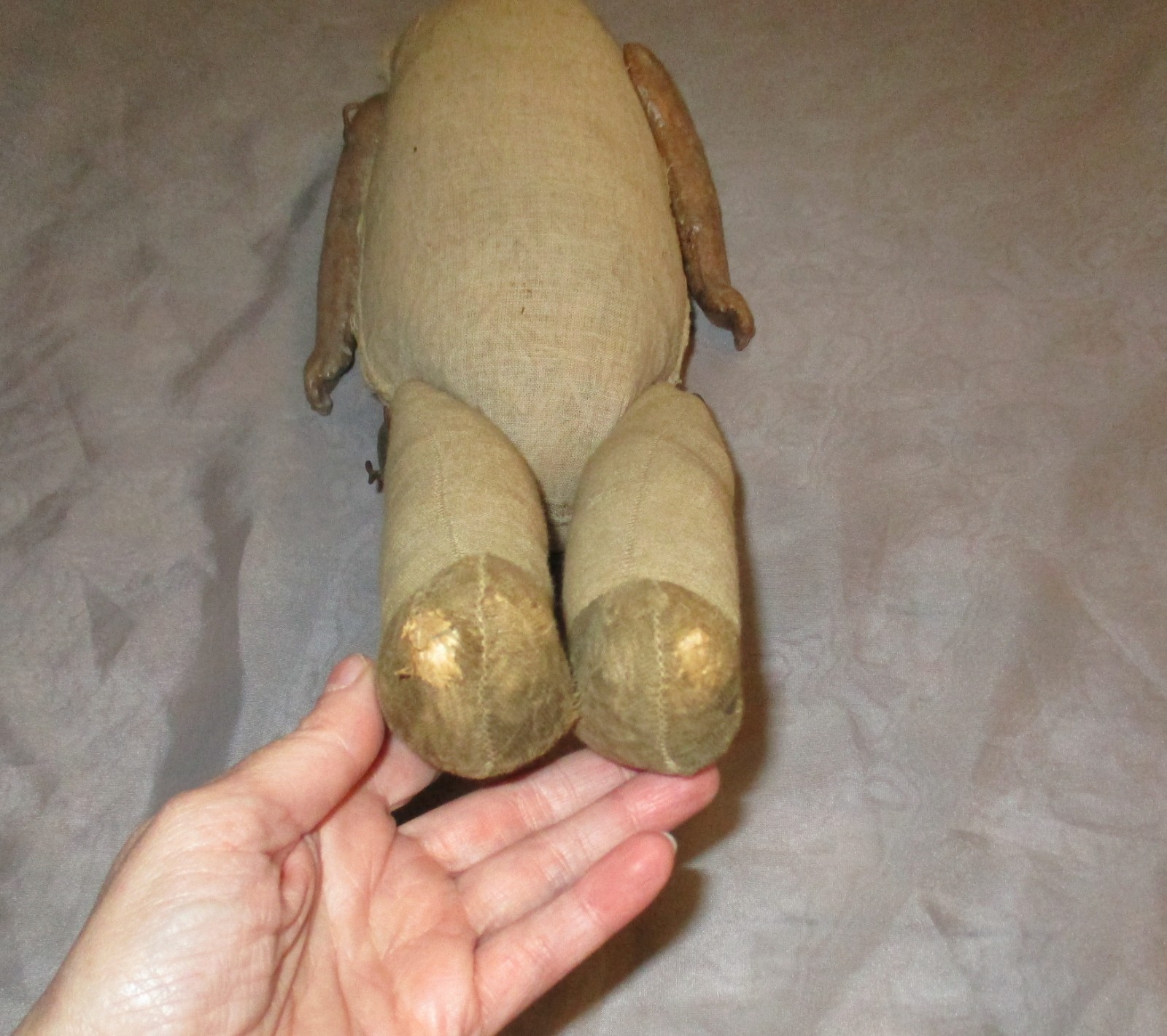 Antique Composition Doll 17″ Cloth Body Straw Stuffed All Original waxed arms