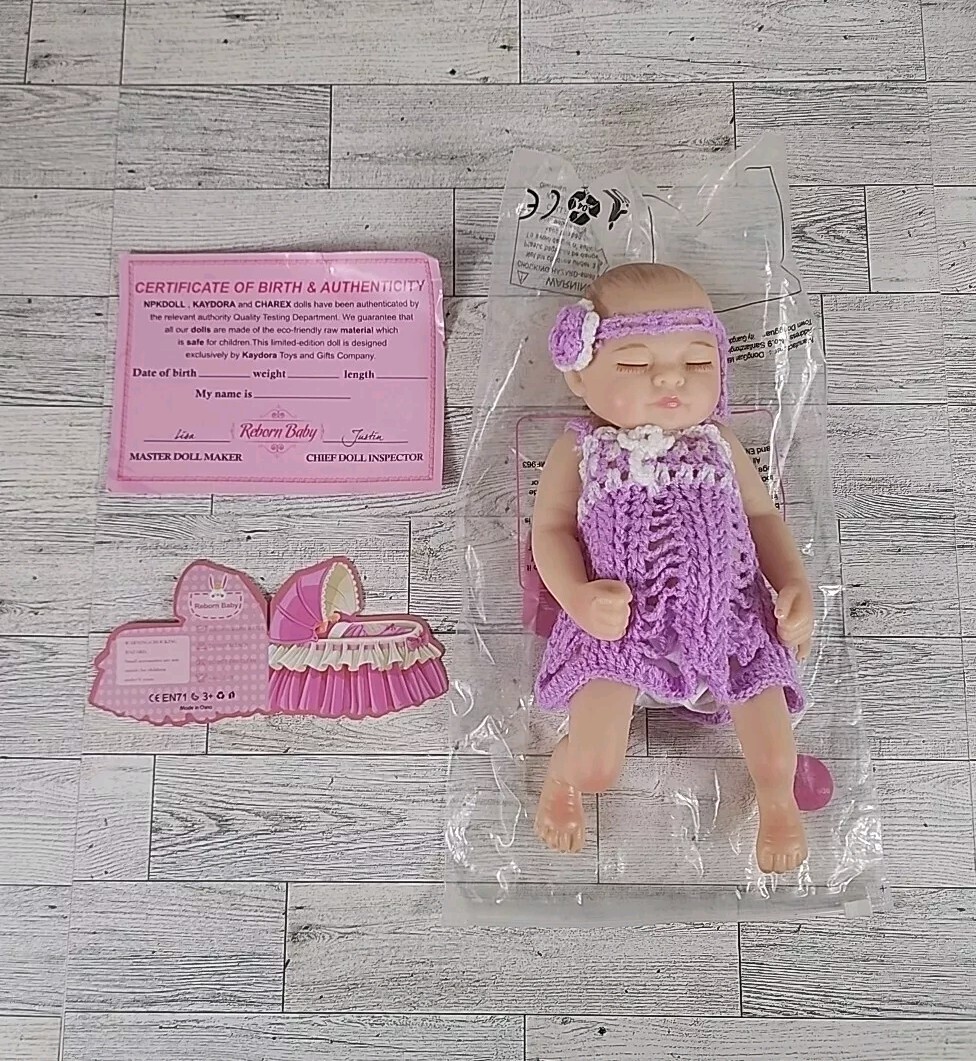Kaydora Reborn Newborn Baby Doll 11″ Silicone Infant Cute Purple Knit Dress