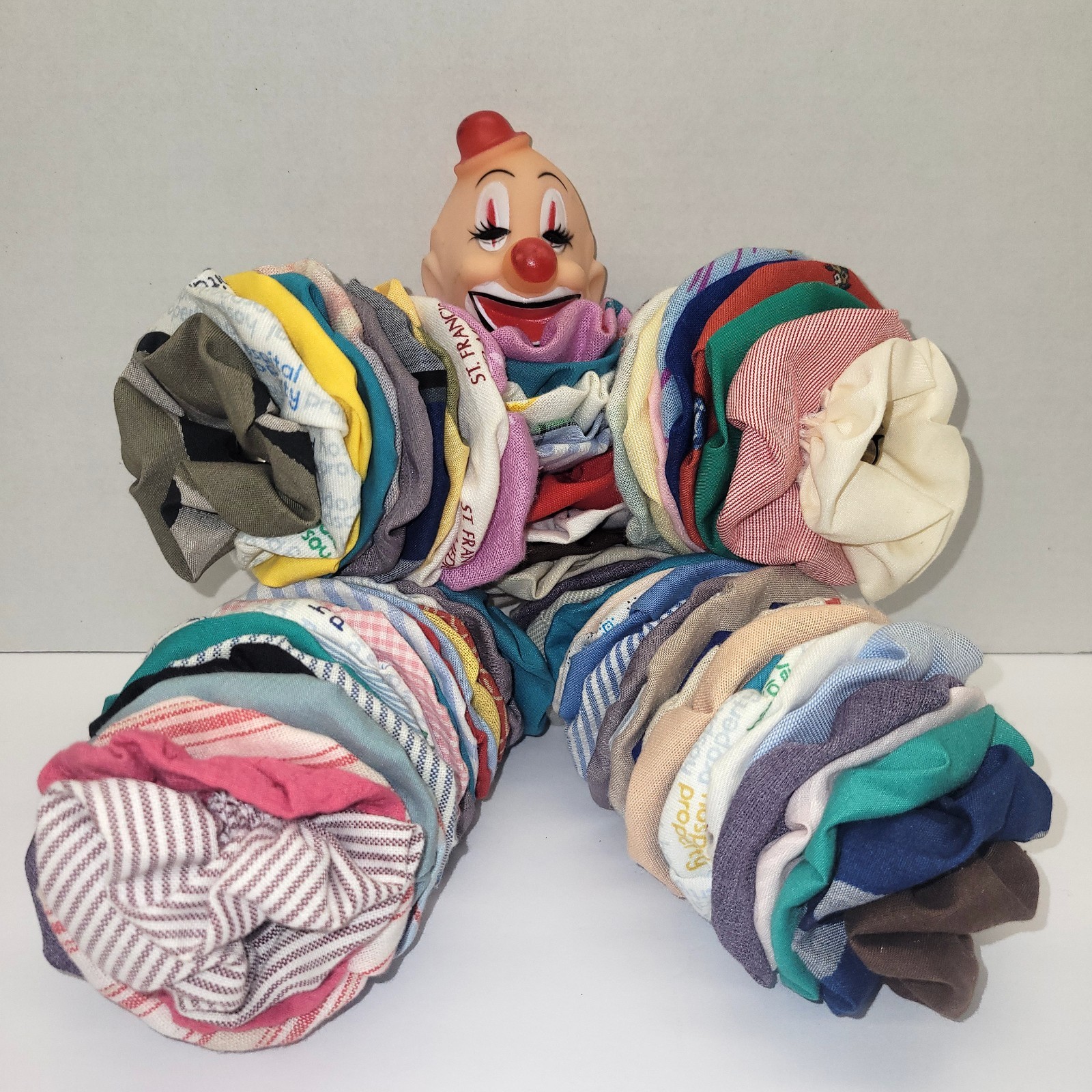 Yo Yo Quilt Fabric Clown Doll Plastic Face Multi Color **See Pic For Flaws**