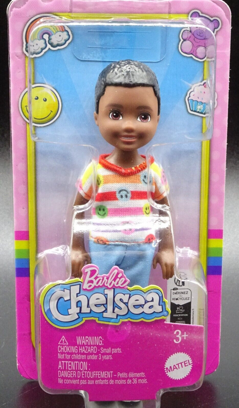 Mattel Barbie Club Chelsea Boy Doll African American Striped Smiley Face T-Shirt