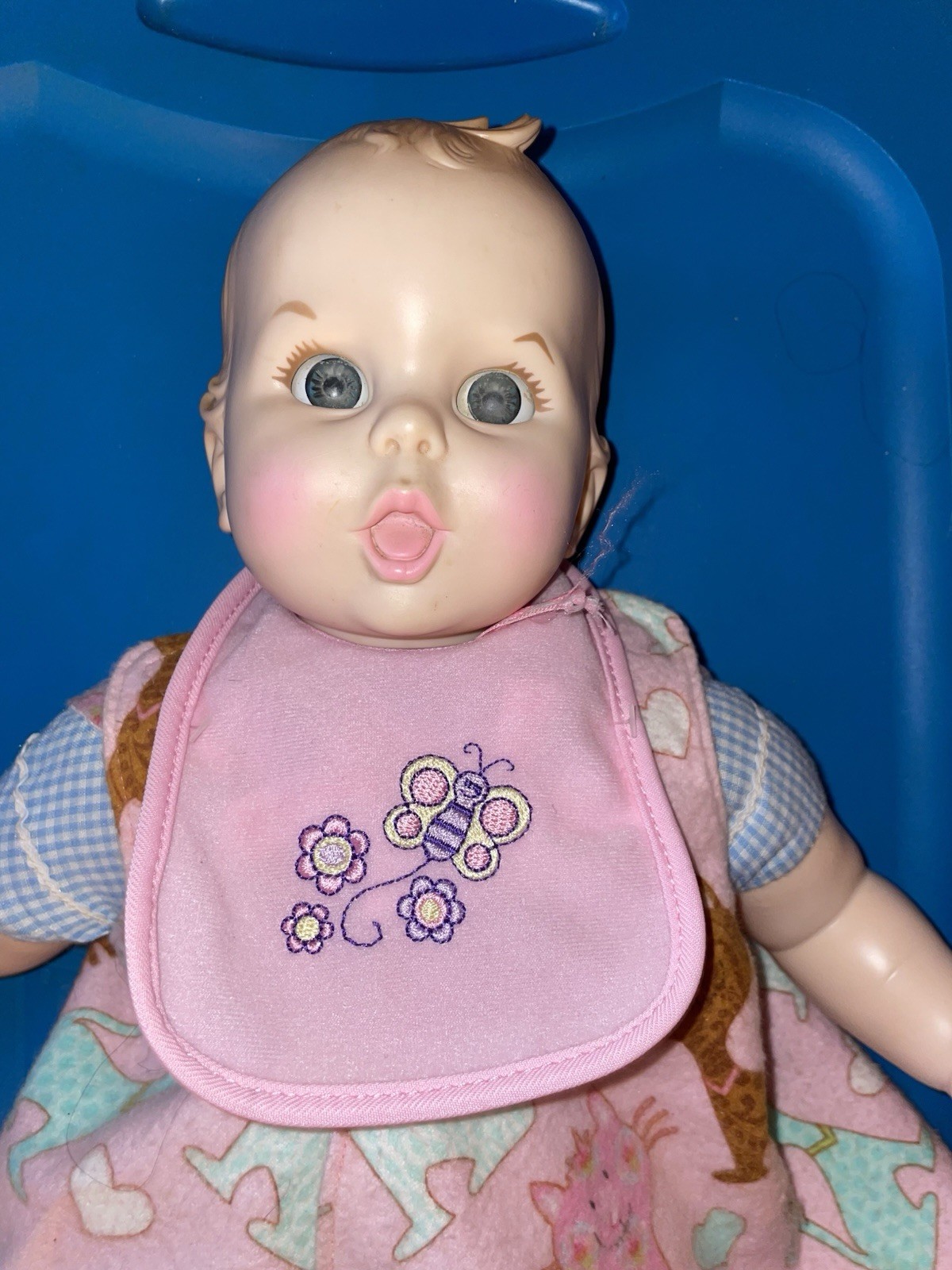Vintage Gerber 17″ Baby Doll 1979 Atlanta Novelty Blue Gingham Flirting Eyes