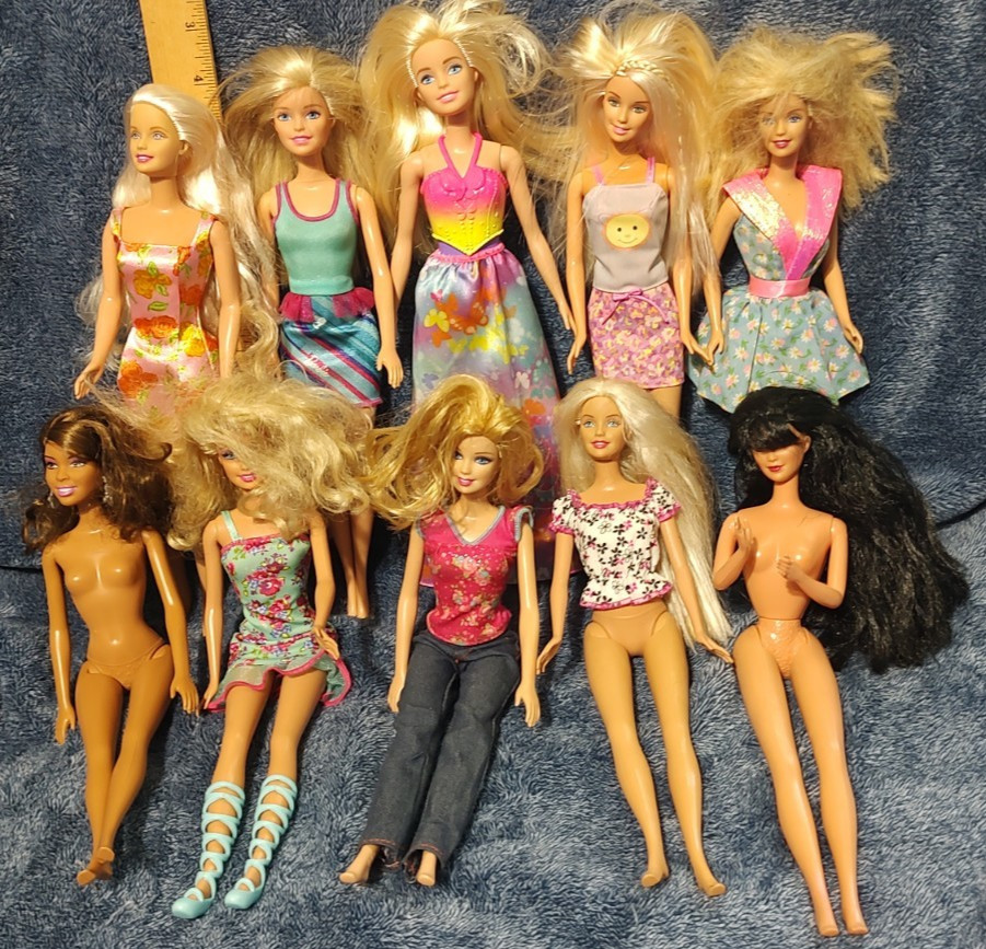 Lot of 10 Barbie Doll Clothed & Nude – Various Years Mattel – Needs TLC – Lot #5