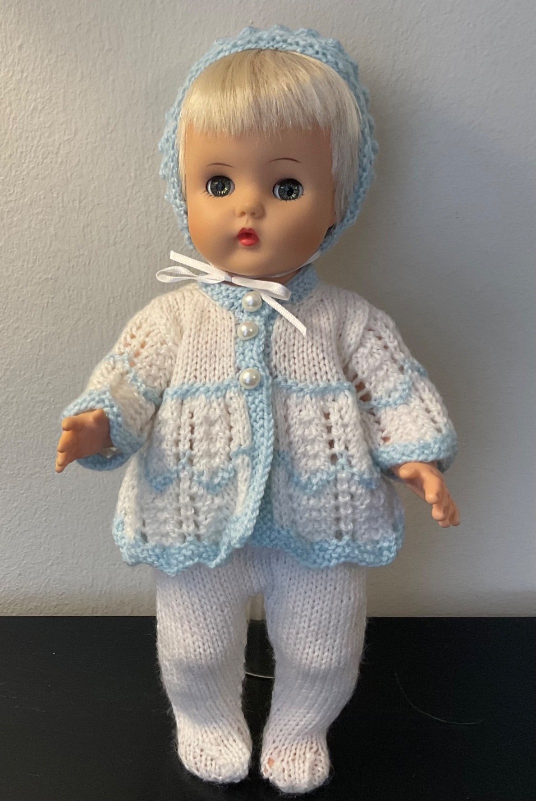 Baby doll outfit Hand-knit 12” 14 Jacket Pants Bonnet Vogue Ideal Effanbee