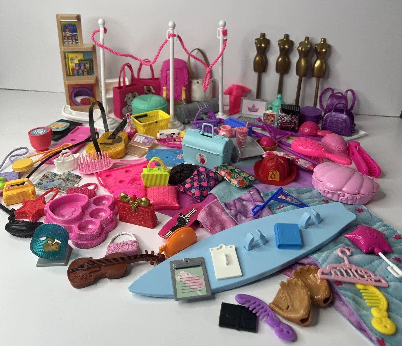 90 Pieces Barbie & Small Doll Assortment Of Accessories Toy Lot Junk Drawer Lot
