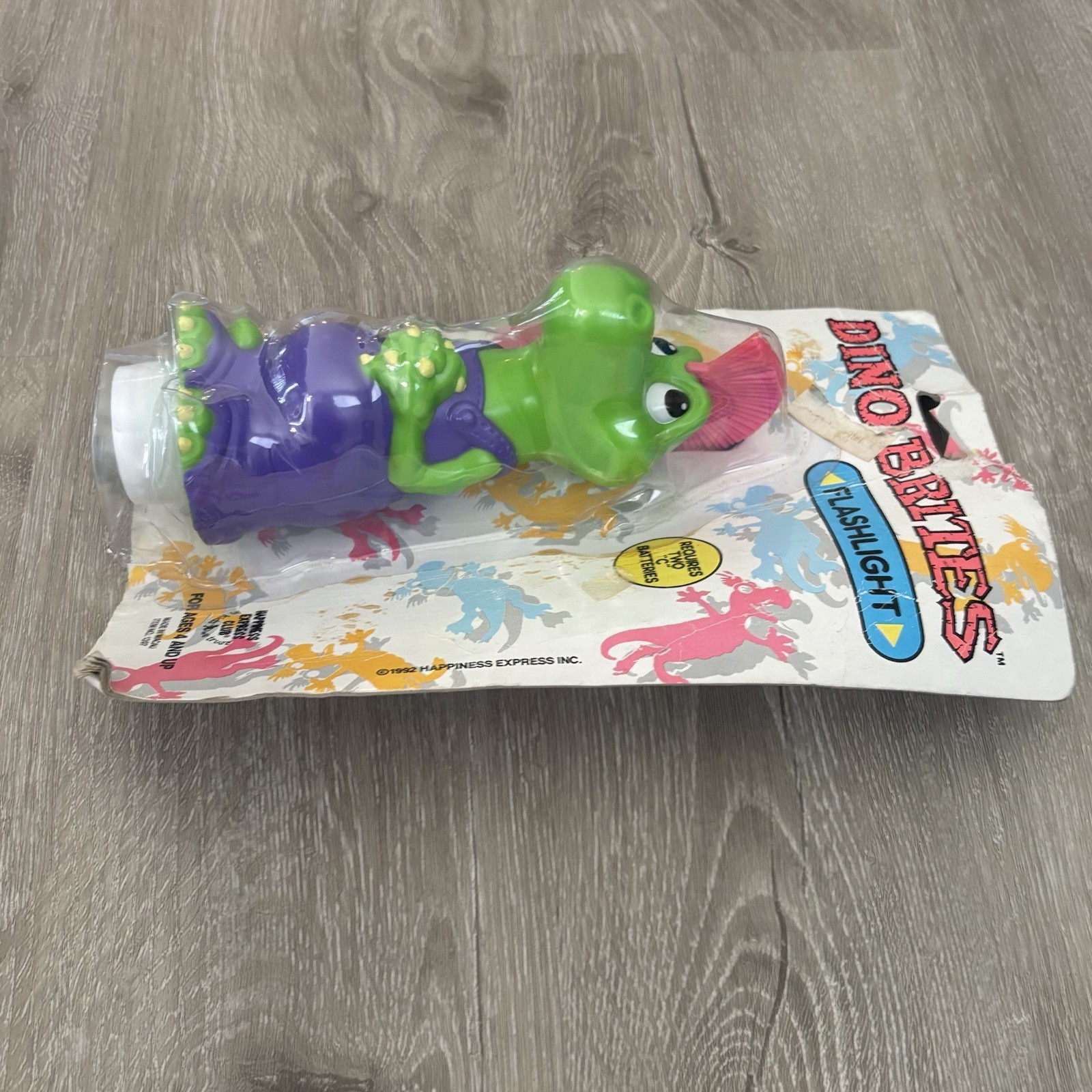 Vintage Dino Brites Flashlight Dinosaur Green Pink Hair 1992
