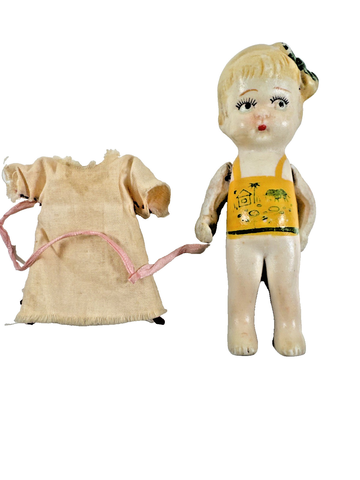 ESTATE Antique Bisque 4.5” Articulated Arms Doll Made in Japan