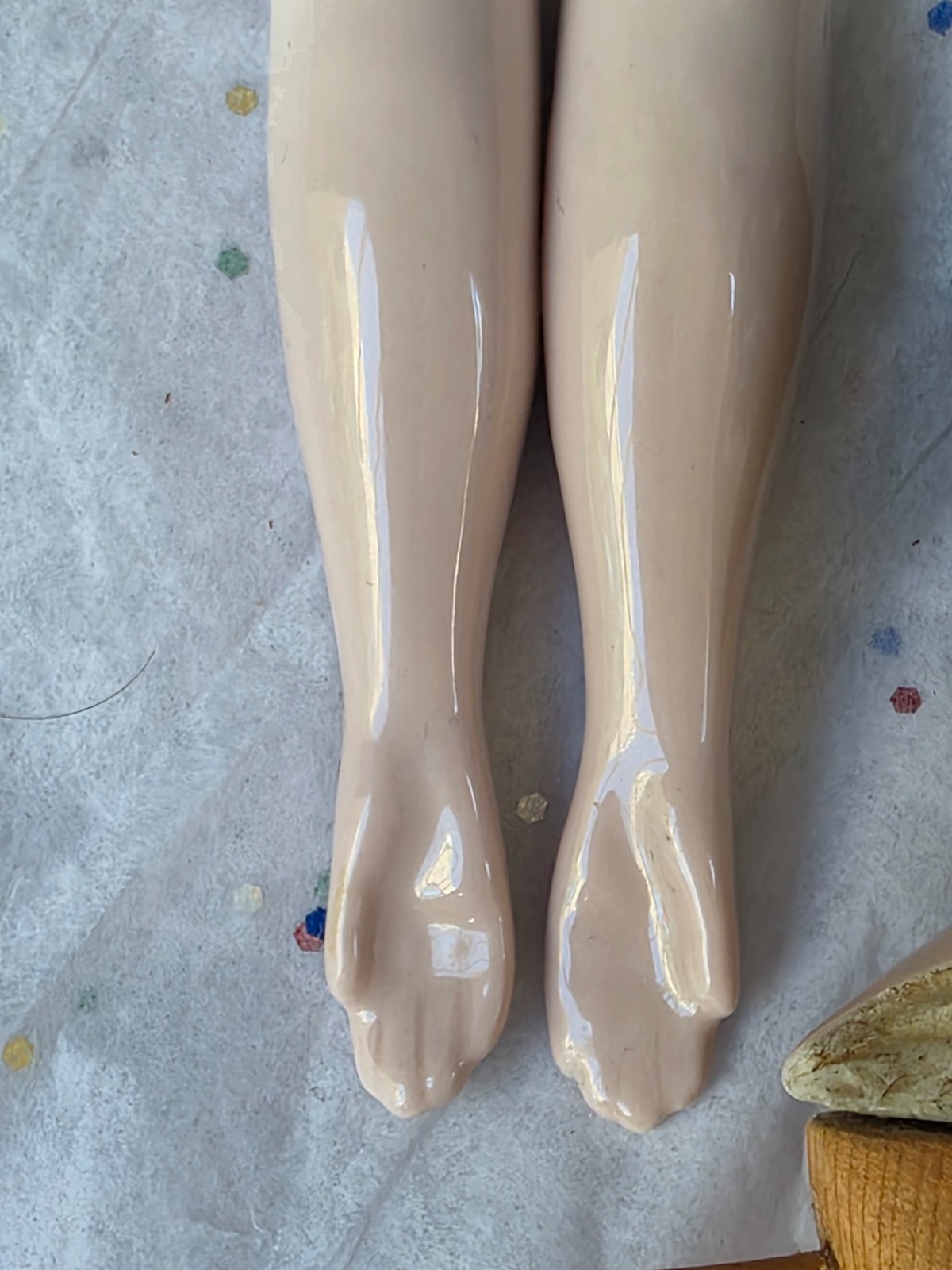 Antique German China head doll 9″5/8 tall wooden doll