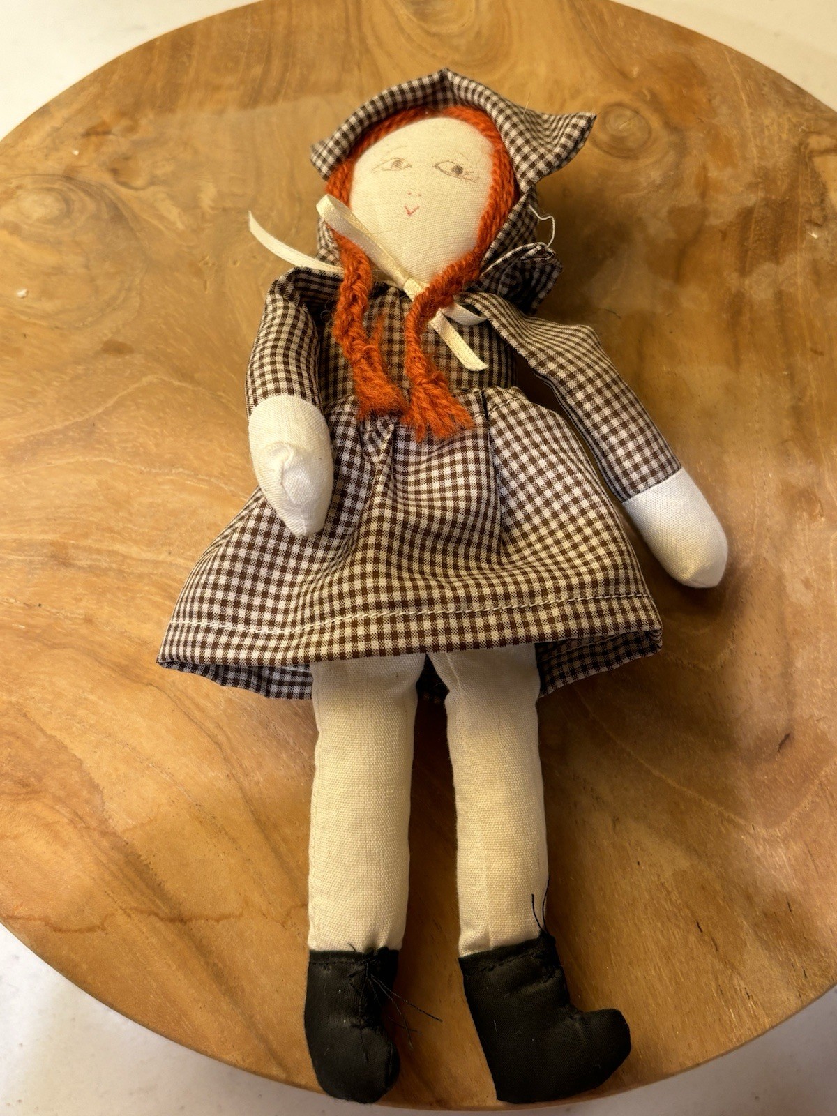 Handmade Rag & Cloth Doll, Red Braided Hair, Cloth Fabric, Single Doll
