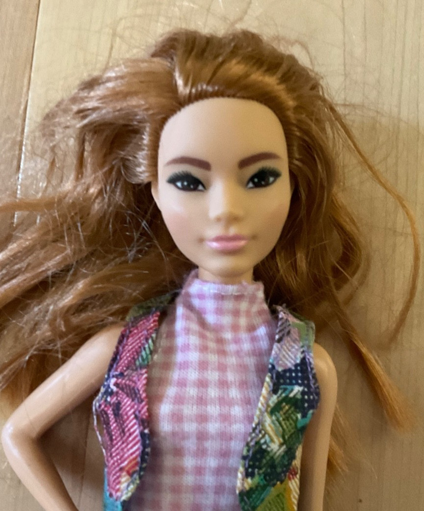 Light red hair Petite Barbie Career Paramedic Doll GYT28, jeans, plaid top, vest