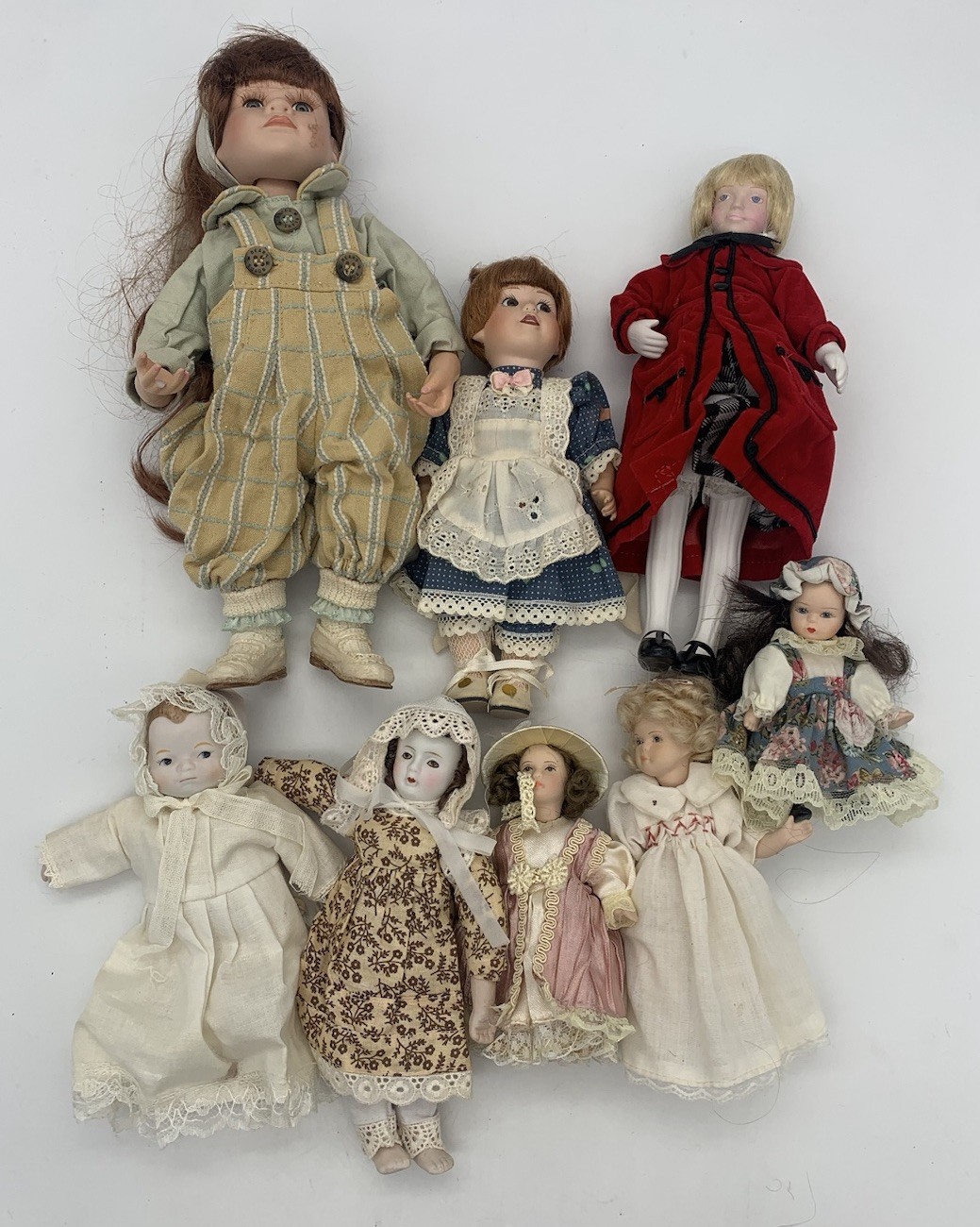 Vintage Porcelain Doll Lot 8pcs Small 5in–11in Mixed Makers Avon Hobbyist TCB