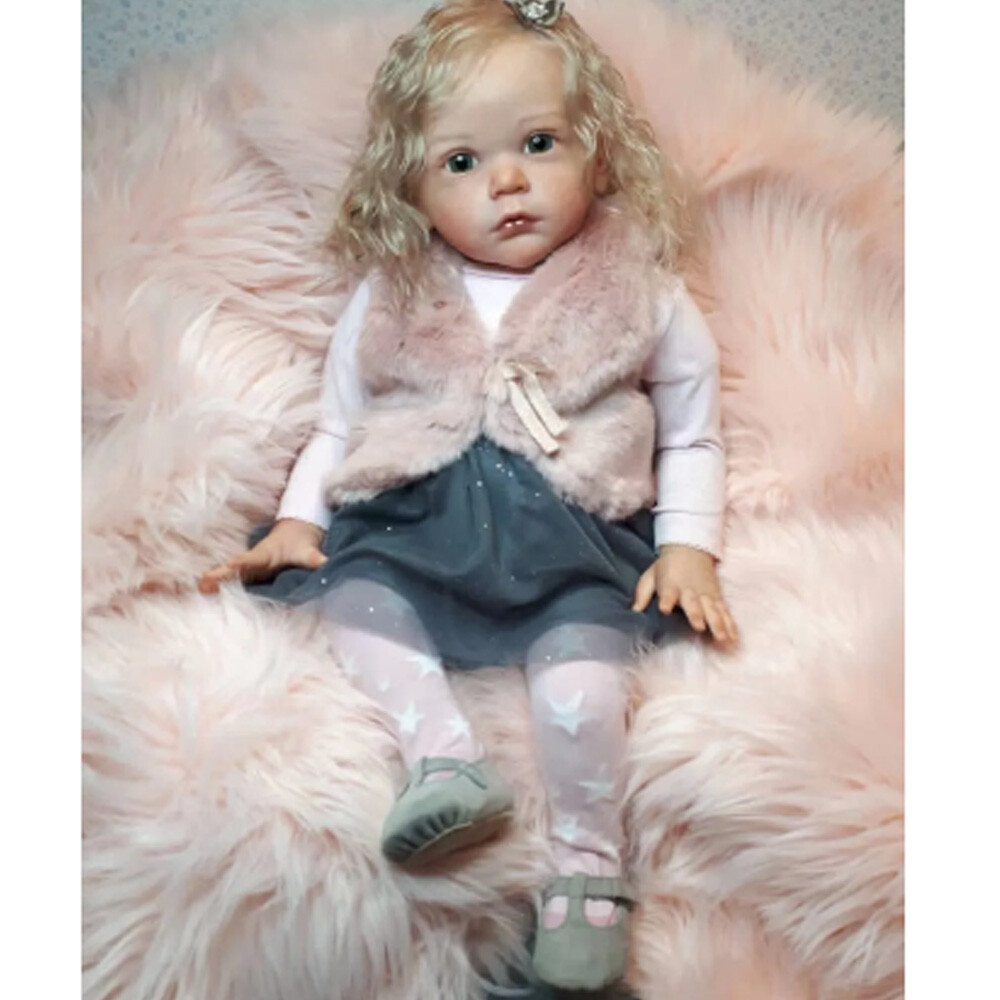 Toddler Lovely Girl 24″ Reborn Baby Dolls Cloth Body Curl Hair Handmade Gift