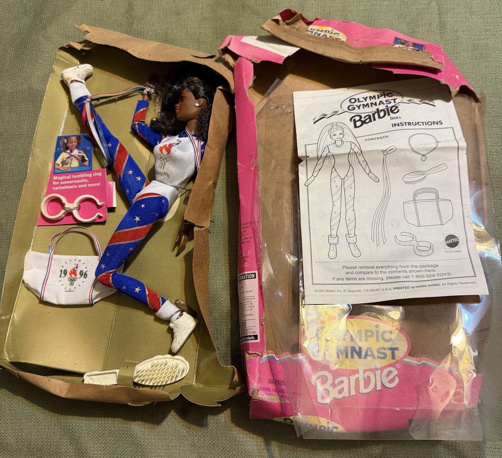 1996 Olympic Gymnast (African American) “Barbie” Doll Atlanta Games DAMAGED BOX