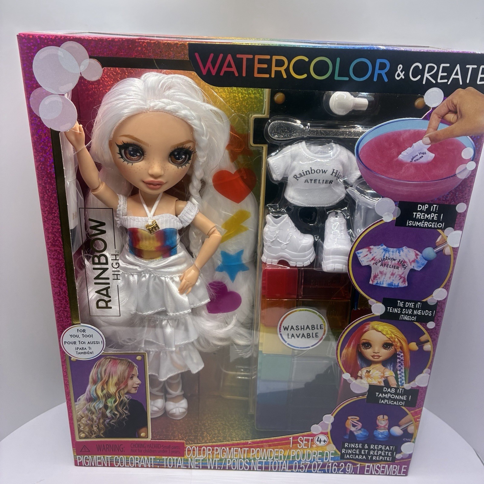Rainbow High Watercolor & Create DIY Fashion Doll Set White Hair New 594123