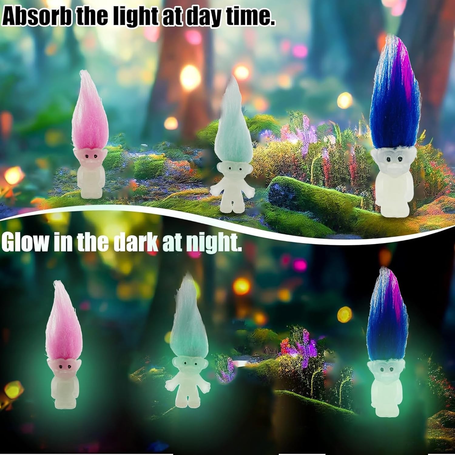 10Pcs Luminous Mini Troll Dolls Glow in the Dark Vintage Action Figures Troll Do