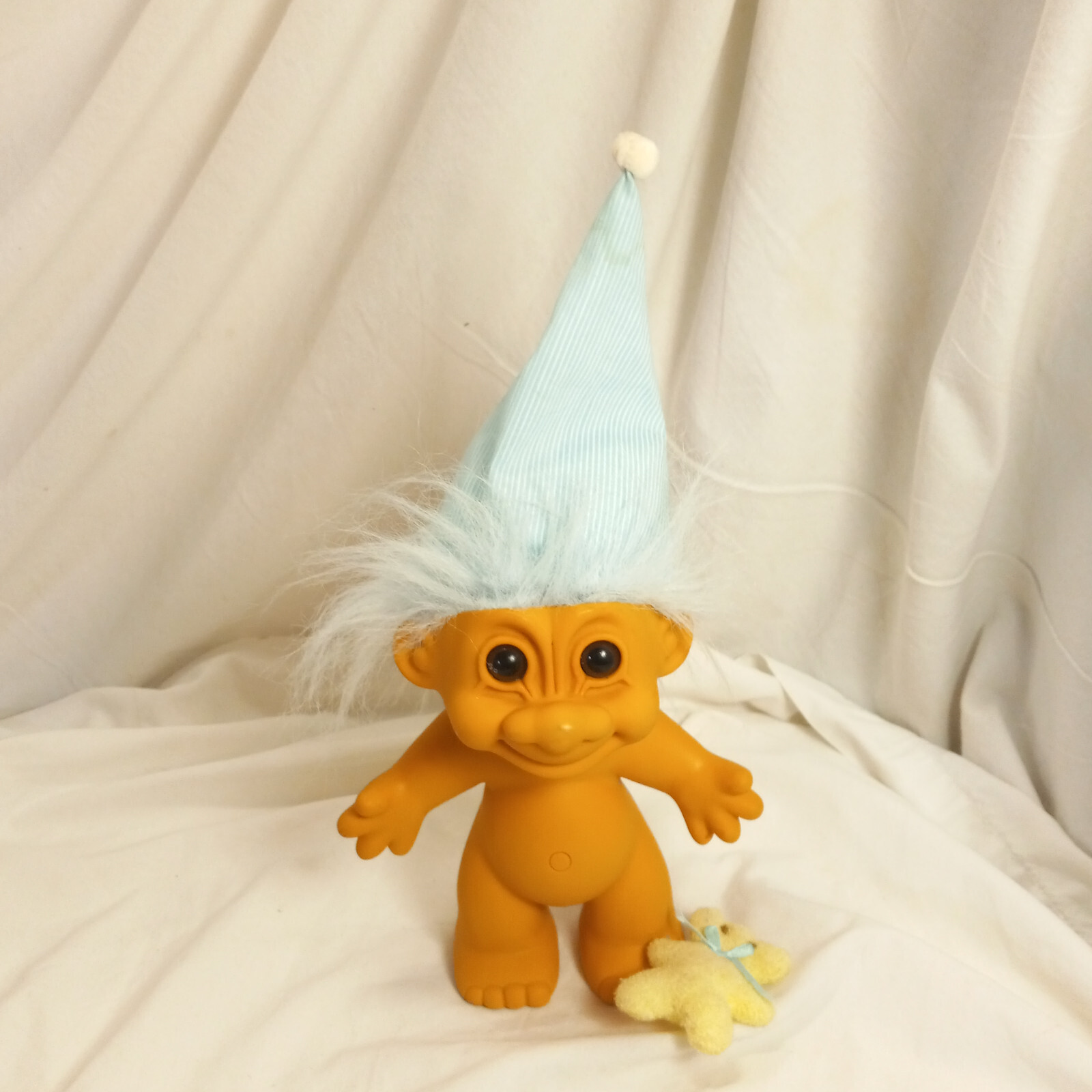 Russ Troll Doll Sleepy Time Night Blue Nightcap Teddy Bear 8″ Vintage