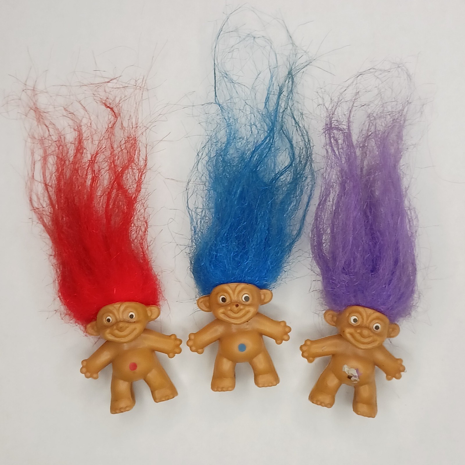 Vintage Troll Dolls Lot of 3 Mini Pencil Topper Figurines Blue Purple Red Hair