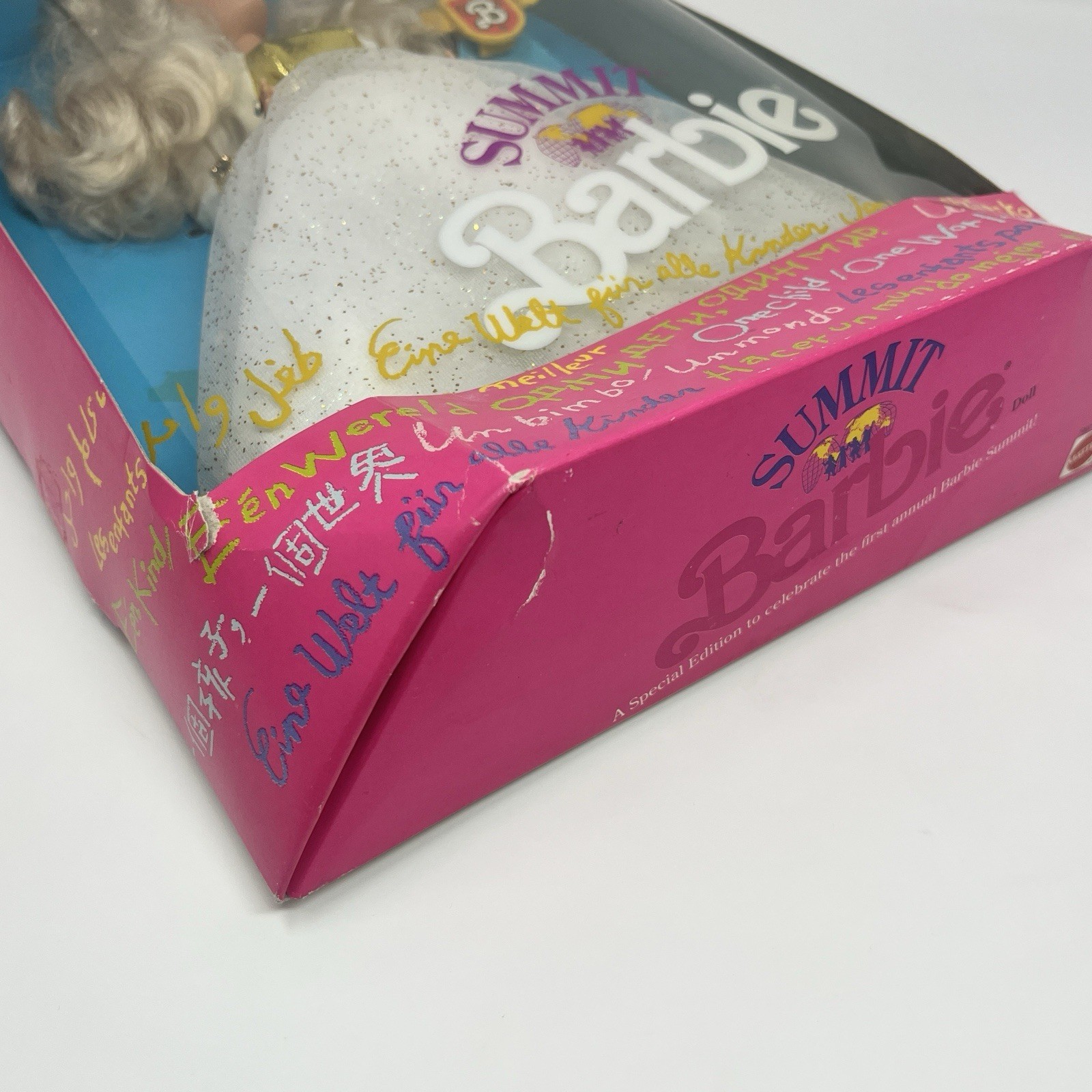 New 1990 Summit Barbie White Tulle Gold Ballgown Barbie Summit Mtg Poster #7027