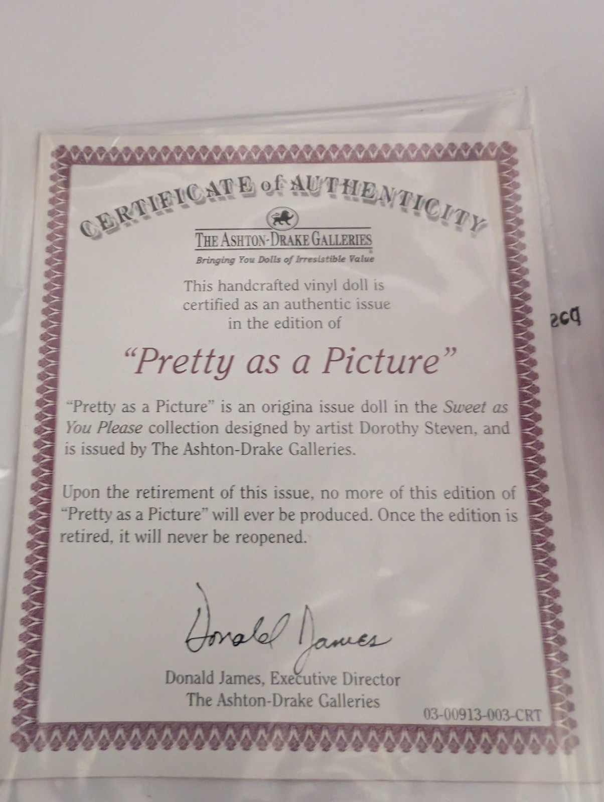 Ashton-Drake Pretty As A Picture Collectors Doll Boxed With Certificate.