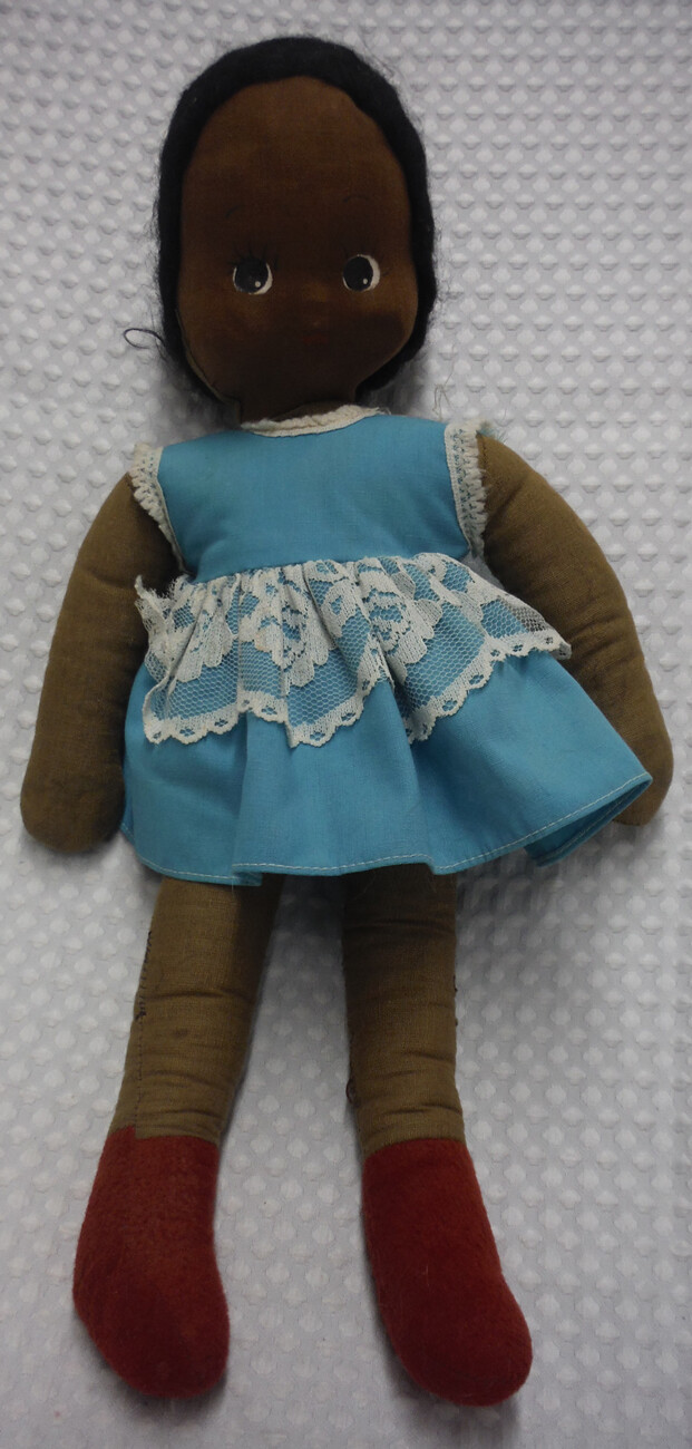 Vintage African American Dark Skinned Cloth Doll 16” Black Brown Tone HOMEMADE